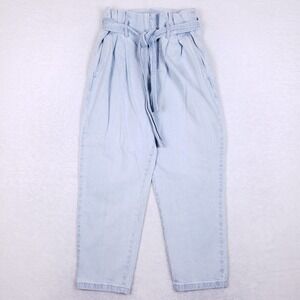 A New Day Belted Paperbag Jeans Size 14 Light Wash Tapered Leg Clean Girl Style